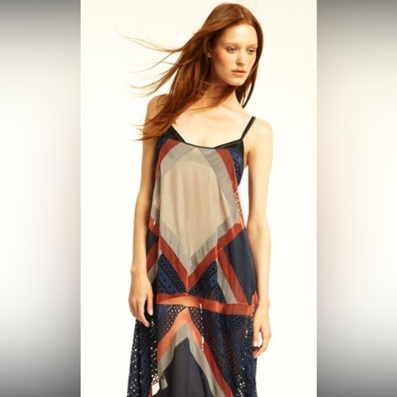 BCBGMAZAZRIA Runway Silk Mesh Geometric Camisole - Picture 3 of 16